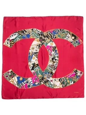 CHANEL 100% Silk Scarf Gorgeous & Luxurious with Multicolor CC Logo Authentic